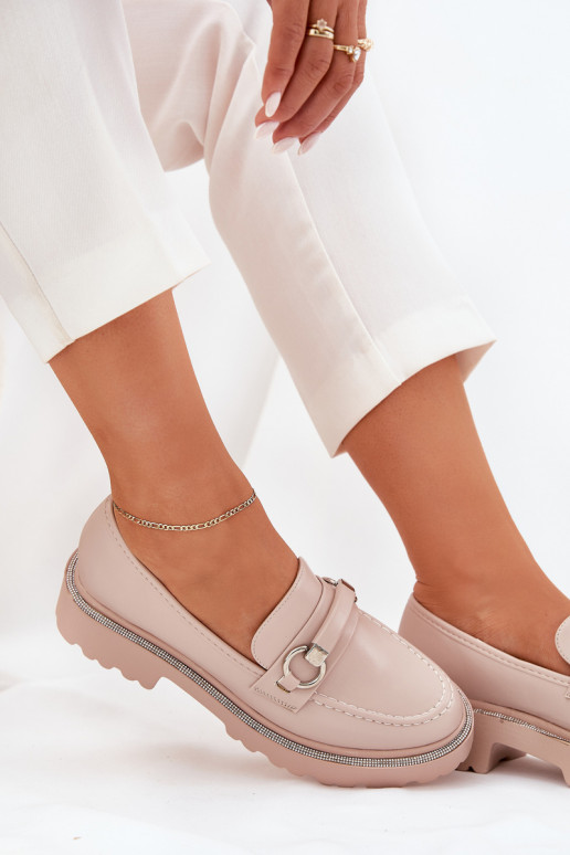 mocassins femininos Decorado Cyrkoniami bege Patina