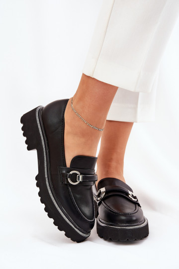 mocassins femininos Decorado Cyrkoniami cor preta Patina