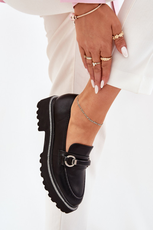 mocassins femininos Decorado Cyrkoniami cor preta Patina