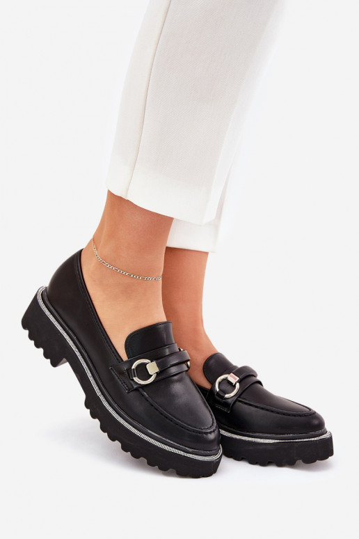 mocassins femininos Decorado Cyrkoniami cor preta Patina