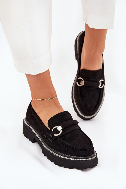 mocassins femininos Decorado Cyrkoniami cor preta Patina