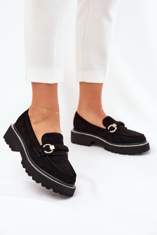 mocassins femininos Decorado Cyrkoniami cor preta Patina