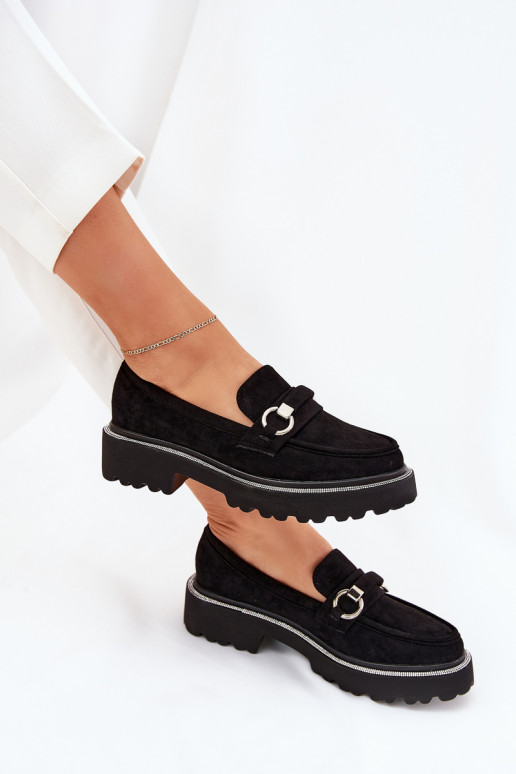 mocassins femininos Decorado Cyrkoniami cor preta Patina