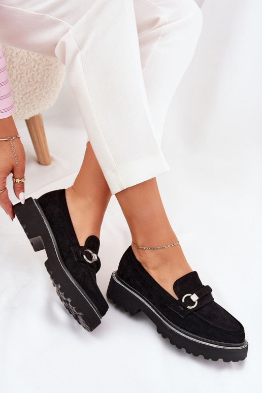 mocassins femininos Decorado Cyrkoniami cor preta Patina