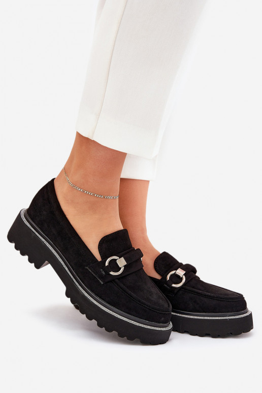 mocassins femininos Decorado Cyrkoniami cor preta Patina