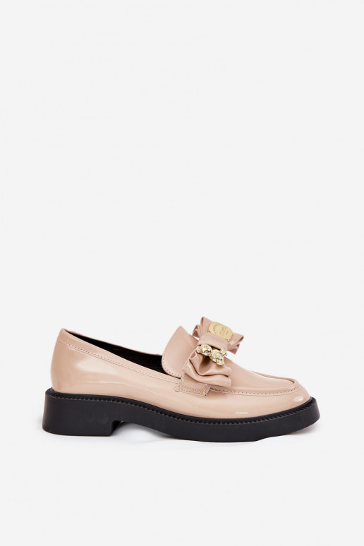 Mocassins lacados com fitas I Ozdobną Broszką bege Leandriel