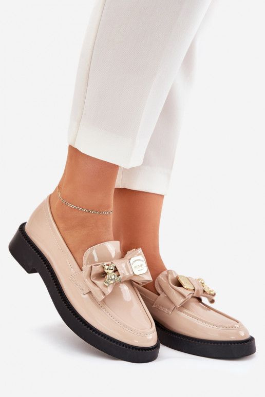 Mocassins lacados com fitas I Ozdobną Broszką bege Leandriel