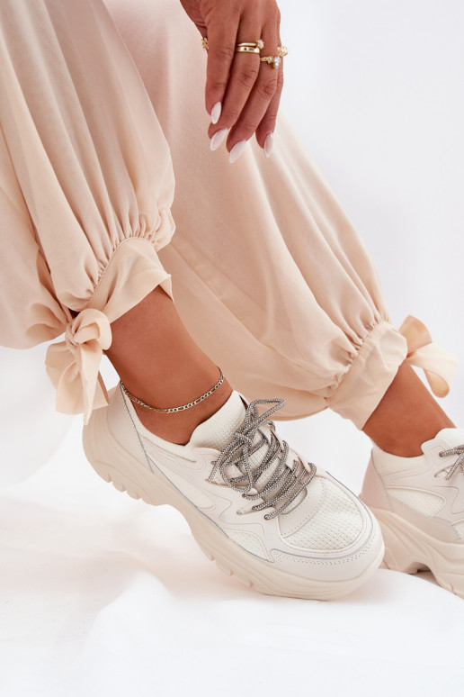 À modalo de tênis Feminino com uma plataforma Ozdobnym Amarrandom bege Evalianne