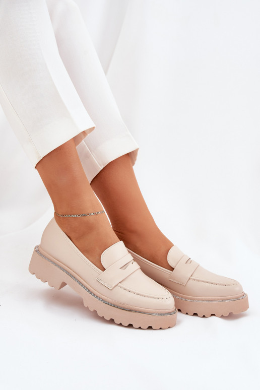 mocassins femininos Eko Pele com olhos brilhantes bege EMilamla