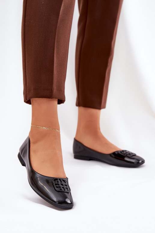 com efeito verniz Estilo elegante Bailarinas Feminino Com decorações Detalem Vinceza 17377 cor preta