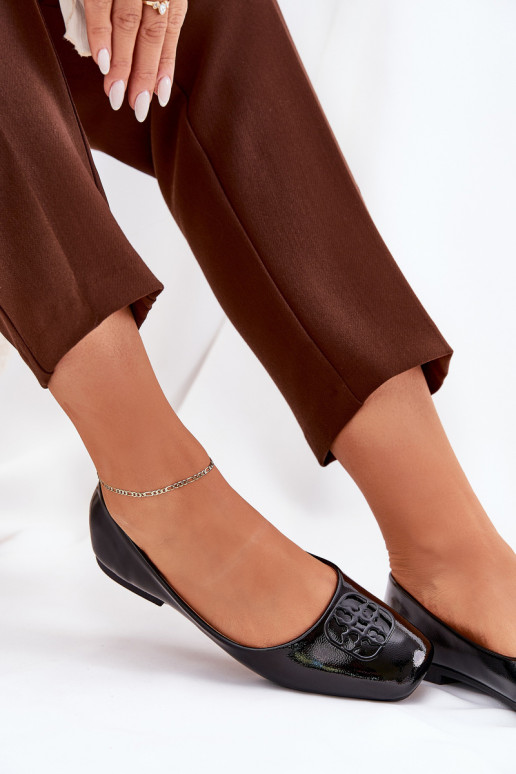 com efeito verniz Estilo elegante Bailarinas Feminino Com decorações Detalem Vinceza 17377 cor preta