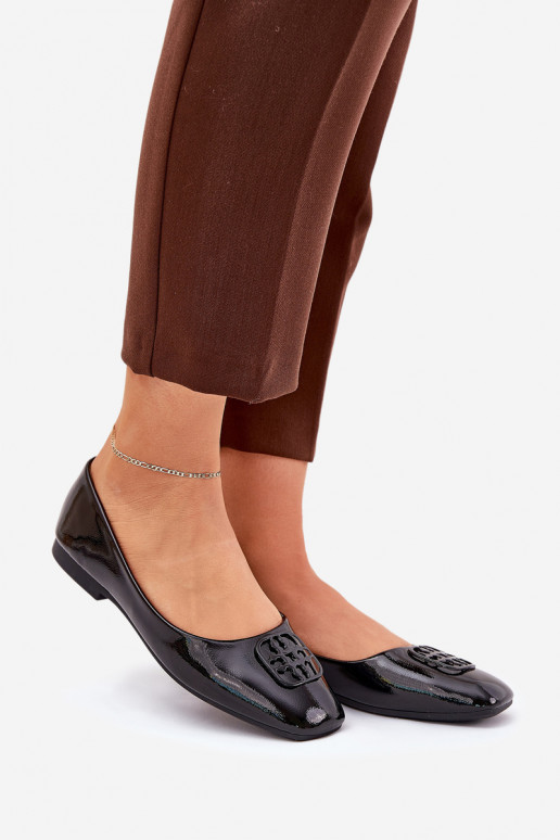 com efeito verniz Estilo elegante Bailarinas Feminino Com decorações Detalem Vinceza 17377 cor preta