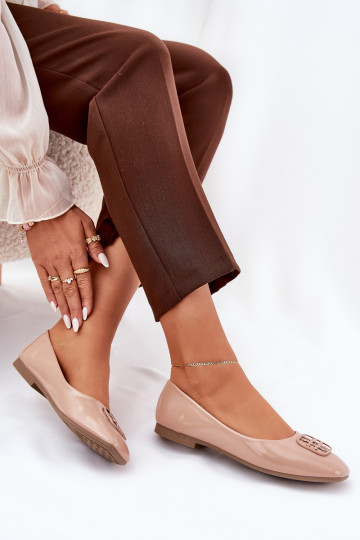 com efeito verniz Estilo elegante Bailarinas Feminino Com decorações Detalem Vinceza 17377 bege