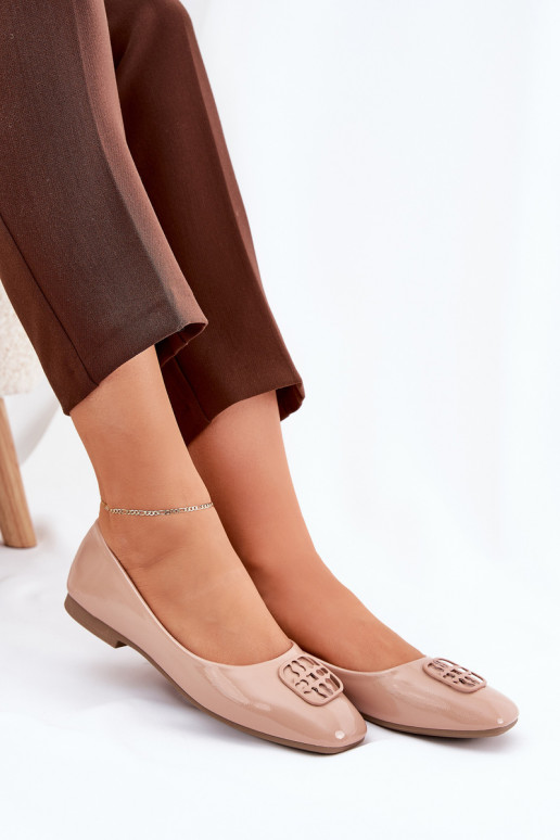 com efeito verniz Estilo elegante Bailarinas Feminino Com decorações Detalem Vinceza 17377 bege