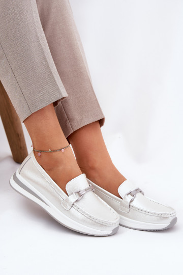 Pele mocassins femininos S.Barski GR51-598 madrepérola