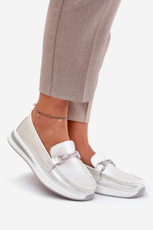 Pele mocassins femininos S.Barski GR51-598 madrepérola