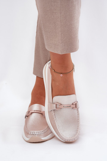 Pele mocassins femininos S.Barski GR51-598 cor rosa pérola 2