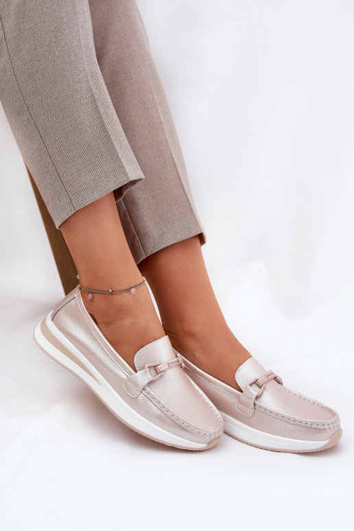 Pele mocassins femininos S.Barski GR51-598 cor rosa pérola