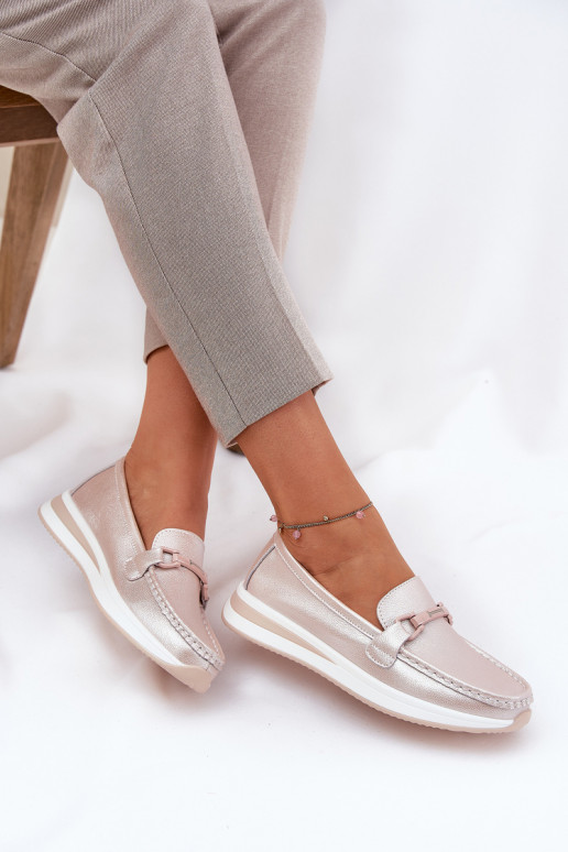 Pele mocassins femininos S.Barski GR51-598 cor rosa pérola