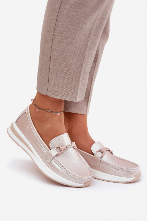 Pele mocassins femininos S.Barski GR51-598 cor rosa pérola