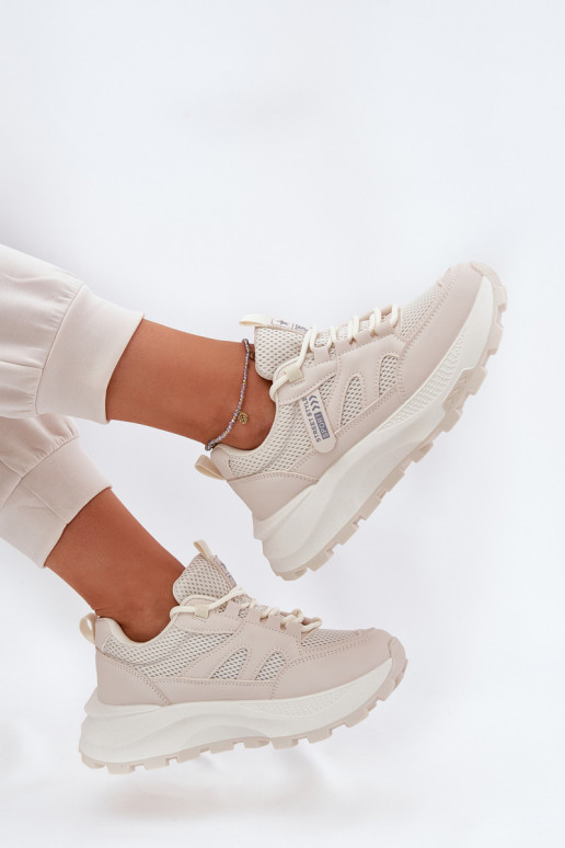 tênis À modalo de tênis Feminino Em uma sola grossa bege Prononice tênis À modalo de tênis Feminino Em uma sola grossa bege Prononice