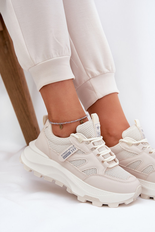 tênis À modalo de tênis Feminino Em uma sola grossa bege Prononice tênis À modalo de tênis Feminino Em uma sola grossa bege Prononice