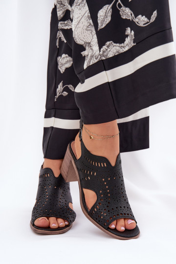 Sapatos de salto alto femininos pretos com detalhes vazados Tosine
