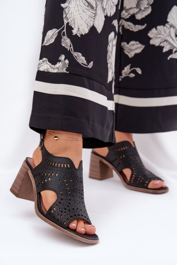 Sapatos de salto alto femininos pretos com detalhes vazados Tosine 2