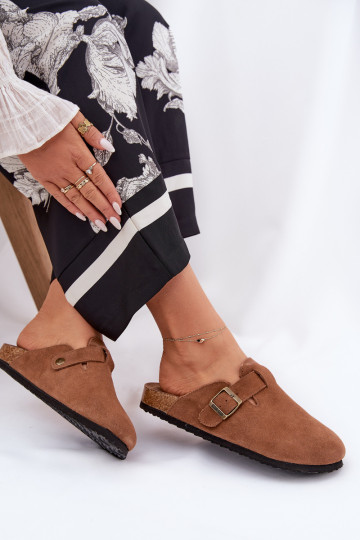 chinelos de camurça Tamancos Feminino com fivelas Big Star RR274A387 cor marrom