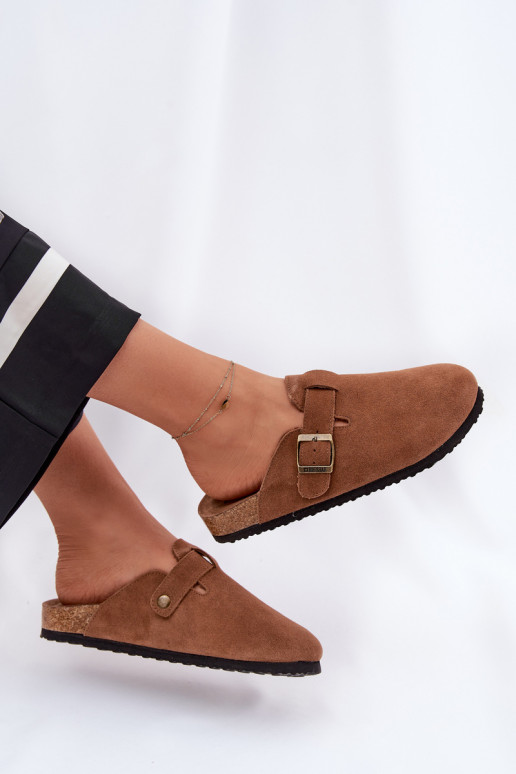 chinelos de camurça Tamancos Feminino com fivelas Big Star RR274A387 cor marrom