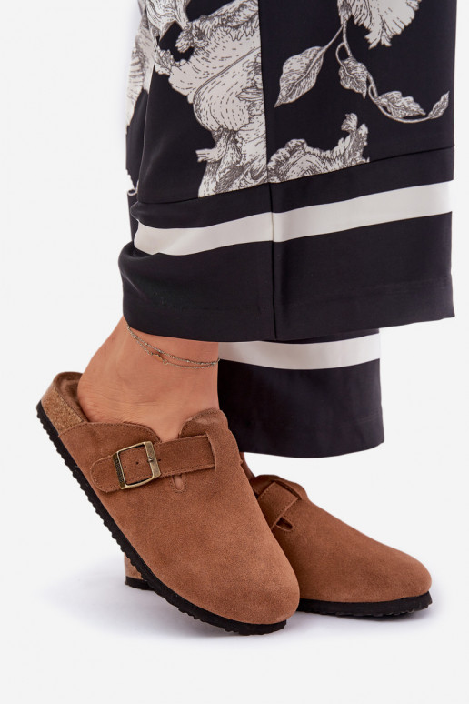 chinelos de camurça Tamancos Feminino com fivelas Big Star RR274A387 cor marrom