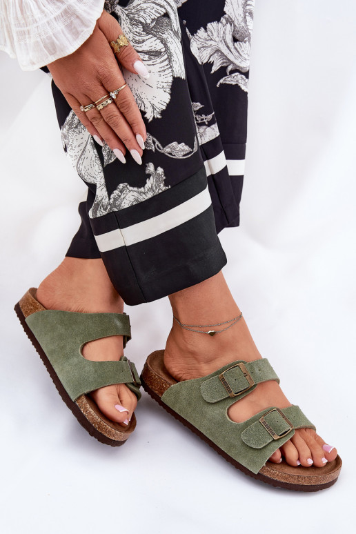 Chinelos femininos de camurça com fivelas Big Star RR274A393 cor verde