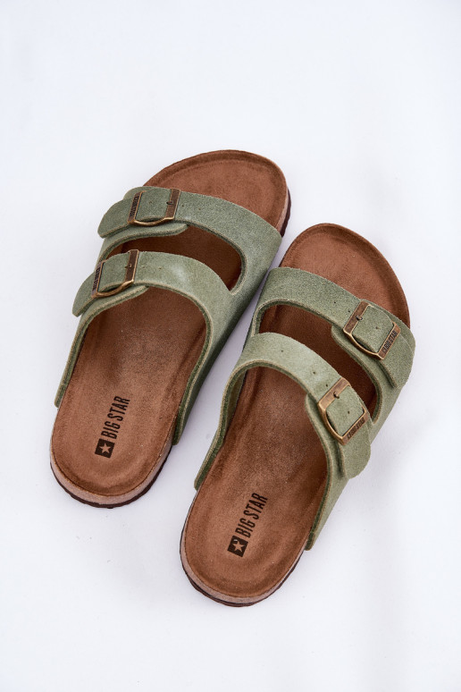 Chinelos femininos de camurça com fivelas Big Star RR274A393 cor verde