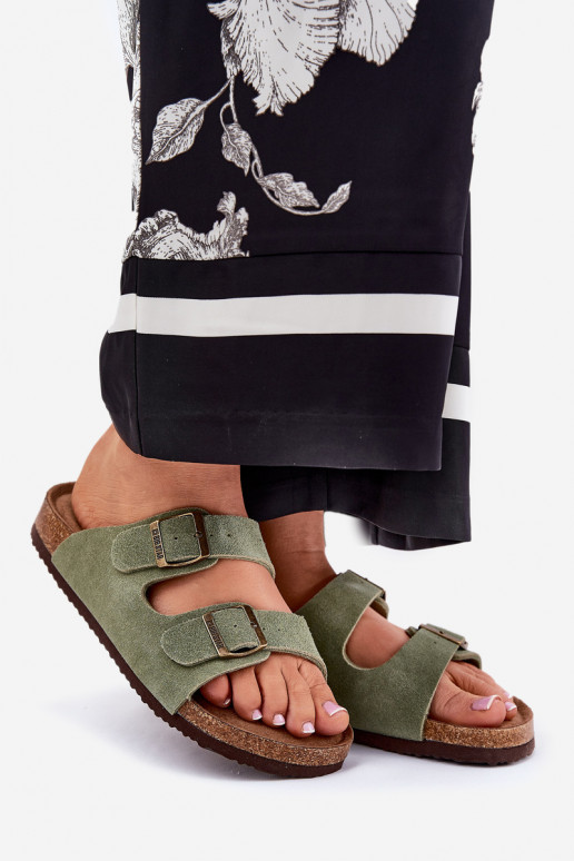 Chinelos femininos de camurça com fivelas Big Star RR274A393 cor verde