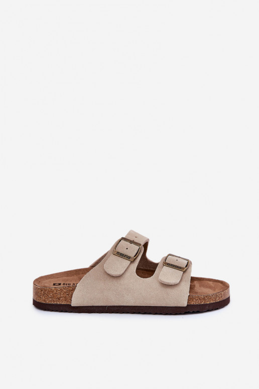 Chinelos femininos de camurça com fivelas Big Star RR274A391 bege