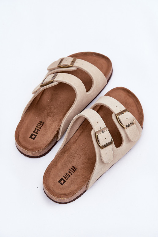 Chinelos femininos de camurça com fivelas Big Star RR274A391 bege