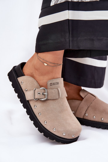 chinelos de camurça Tamancos Feminino com uma plataforma Big Star RR274A376 bege