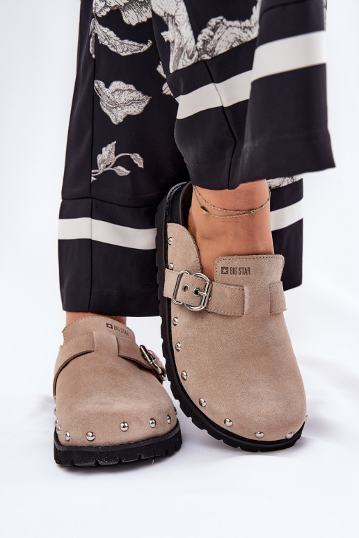 chinelos de camurça Tamancos Feminino com uma plataforma Big Star RR274A376 bege