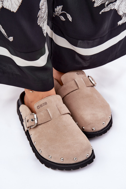 chinelos de camurça Tamancos Feminino com uma plataforma Big Star RR274A376 bege