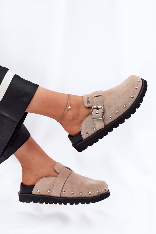 chinelos de camurça Tamancos Feminino com uma plataforma Big Star RR274A376 bege