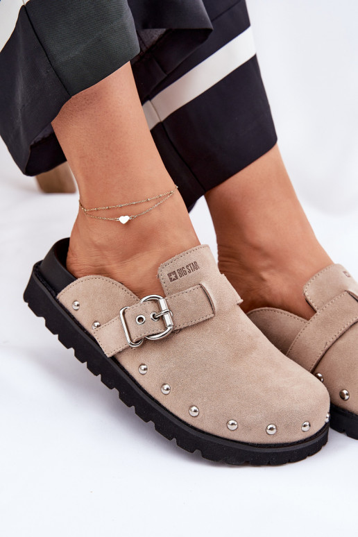 chinelos de camurça Tamancos Feminino com uma plataforma Big Star RR274A376 bege