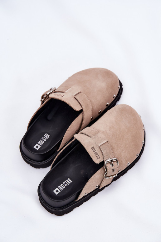 chinelos de camurça Tamancos Feminino com uma plataforma Big Star RR274A376 bege