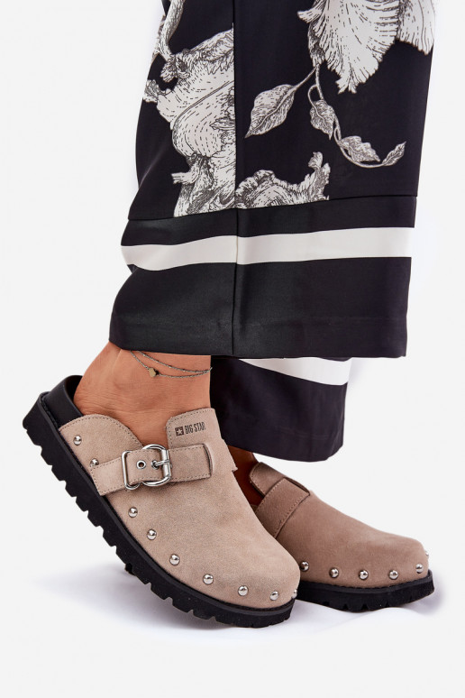 chinelos de camurça Tamancos Feminino com uma plataforma Big Star RR274A376 bege