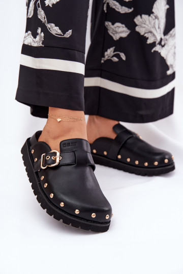 Chinelos de couro Tamancos Feminino com uma plataforma Big Star RR274A378 cor preta