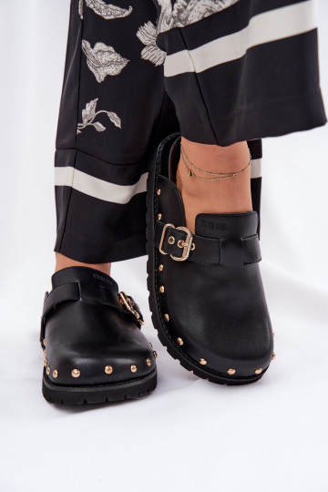 Chinelos femininos de couro pretos com plataforma Big Star RR274A378 2