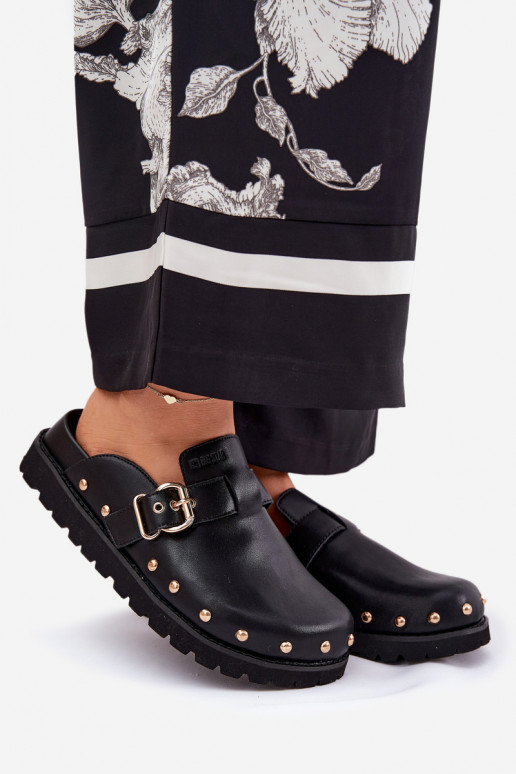 Chinelos de couro Tamancos Feminino com uma plataforma Big Star RR274A378 cor preta