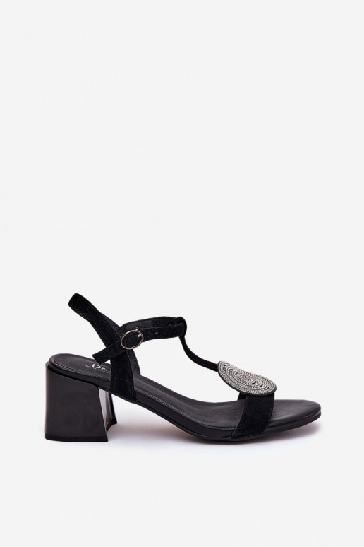 Sandálias femininas com salto com enfeites D&A JC51-842 cor preta Sandálias femininas com salto com enfeites D&A JC51-842 cor preta