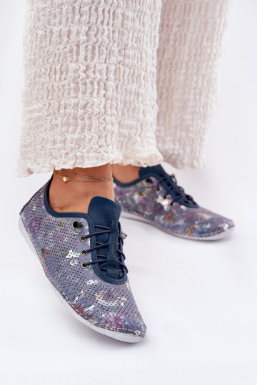 Sapatos de couro femininos na cor azul com padrões Artiker 56C2691