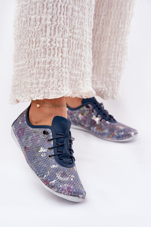 sapato Feminino Feito de couro natural Estampado Artiker 56C2691 cor azul sapato Feminino Feito de couro natural Estampado Artiker 56C2691 cor azul