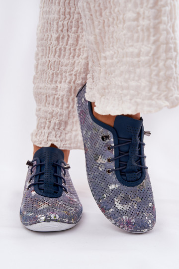 Sapatos de couro femininos na cor azul com padrões Artiker 56C2691 2